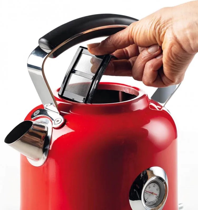 Cana electrica Ariete MODERNA 2854/00, 2000W, 1,7 L, Termometru, 360° rotativa, Filtru detasabil, Rosu
