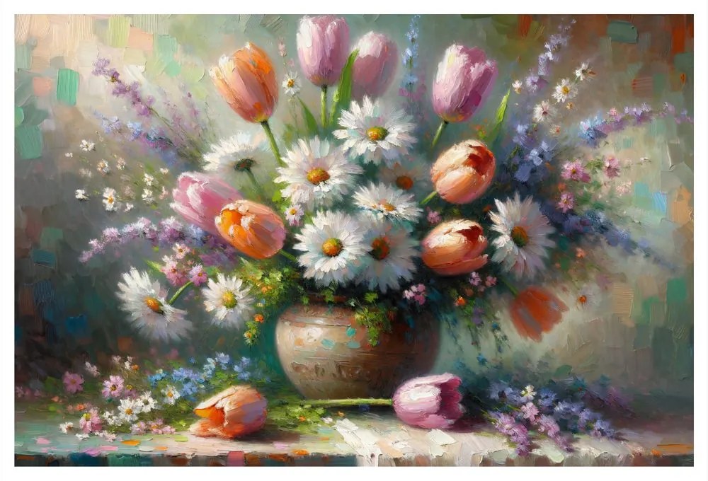 Tablou buchet de lalele și margarete