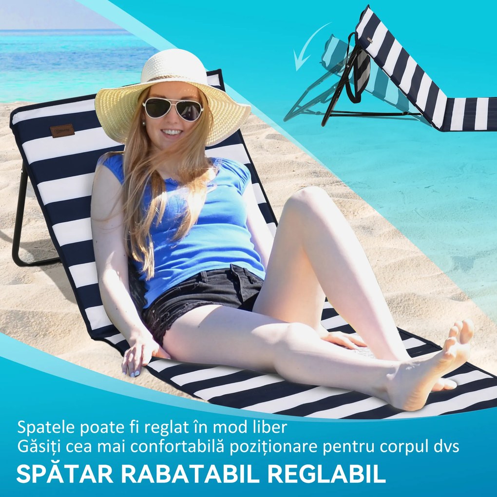 Outsunny Set 2 Șezlonguri Pliabile cu Unghi Reglabil și Buzunar cu Fermoar, 142x51x40 cm, Albastru | Aosom Romania