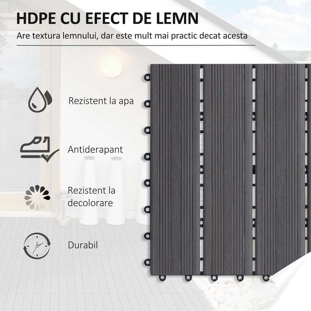 Outsunny, gresie exterior, set de 11 placi, 30x30x2.2 cm, gri | Aosom Ro
