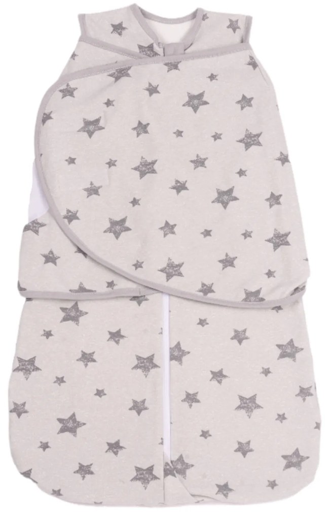 Sac de dormit bebelusi cu sistem de infasare din bumbac flausat Kidizi Galaxy Grey, 0-6 luni, 1 tog