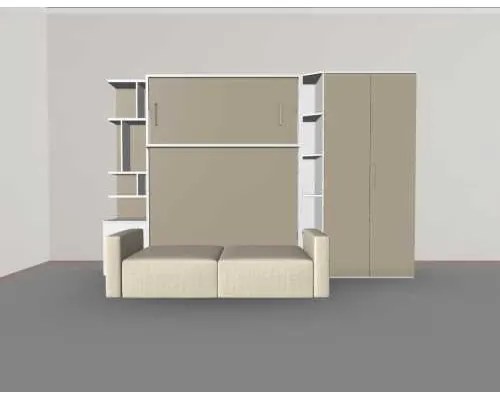 Set pat rabatabil dublu 160X200 cu somiera, canapea 2 locuri, biblioteca si dulap Acordeon(100) cm - ROYAL XL 160, ACORDEON WARDROBE,SMALL BOOKCASE&SOFA SET(160X200)