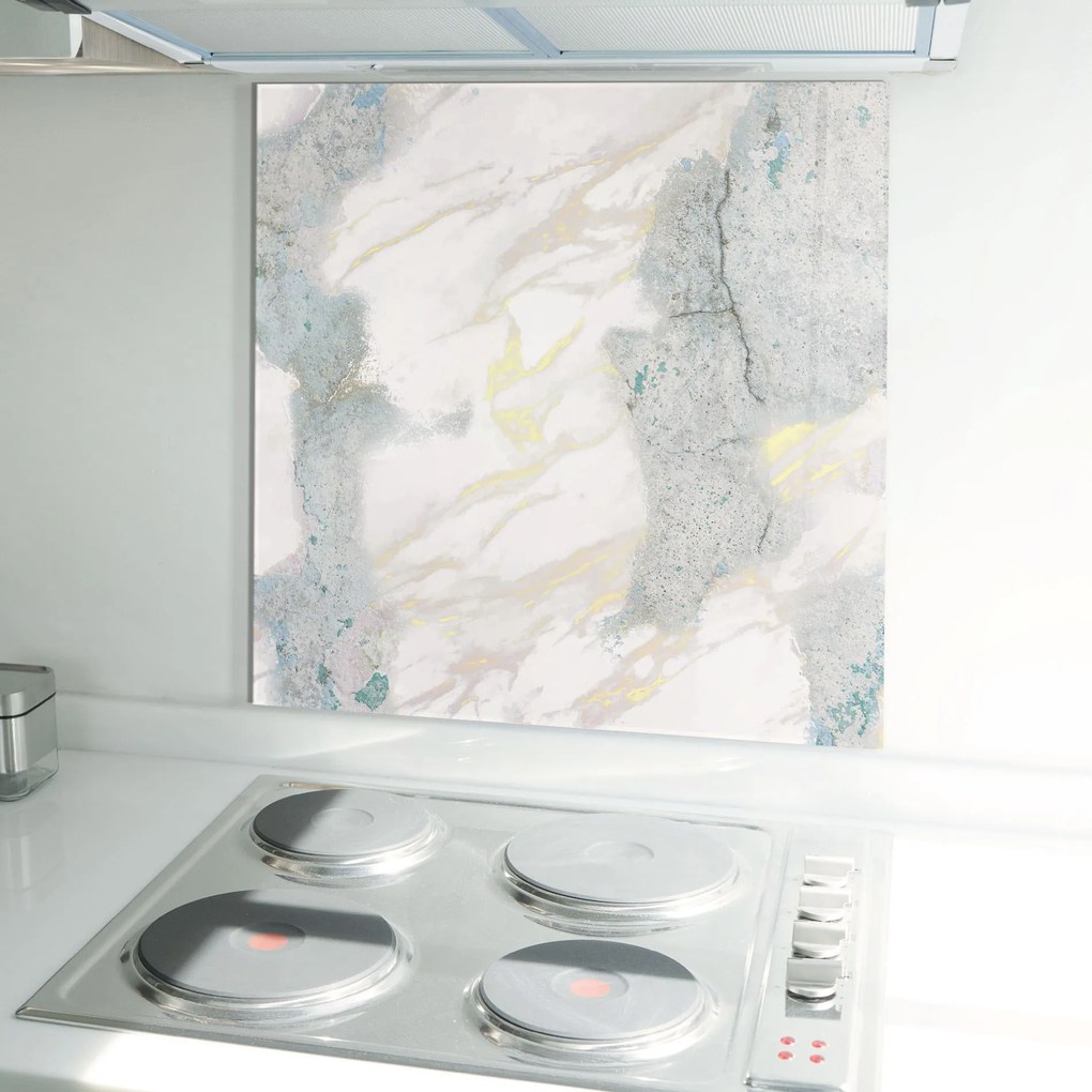Panou Sticla Bucatarie, 60x60cm, Protectie aragaz, Antistropi, Termorezistent, Abstracte, Marble, Light Blue Gold