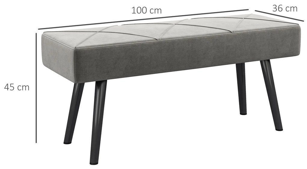 HOMCOM Danca Depozitare, Velvet Tapițat, cu Picioare de Oțel, pentru Dormitor, Living, Sufragerie, Hol, 100x36x45 cm, Gri | Aosom Romania