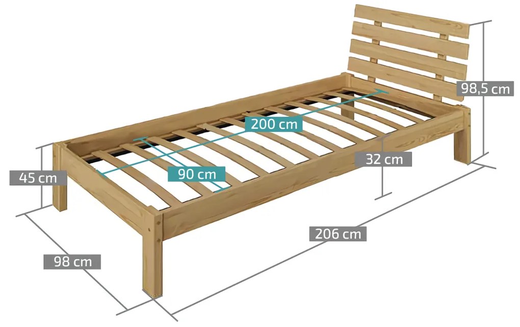 Pat inalt Paris, nuc 90x200 cm Saltele: Cu saltele Coco Maxi 19 cm, Somiera pat: Cu lamele curbate