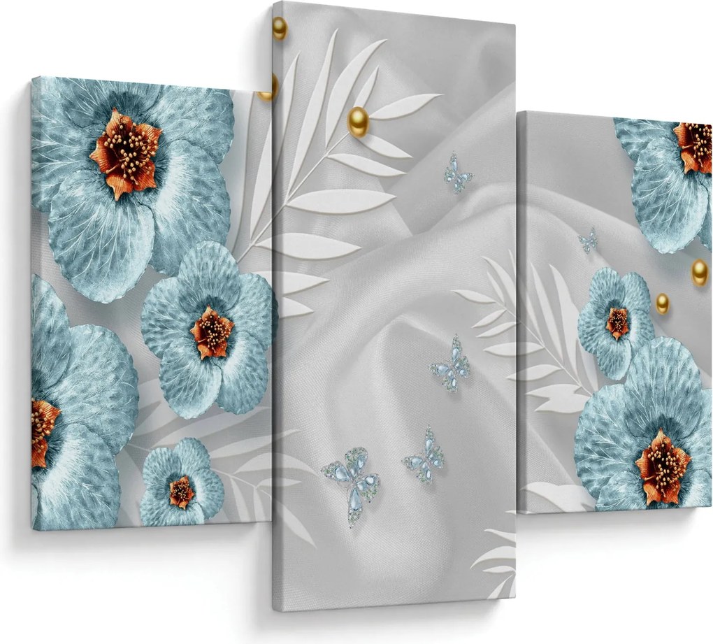 Tablou - 3D Flori albastre (90x60 cm)