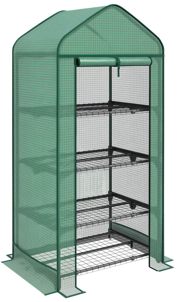 Outsunny Seră de Grădină în 4 Niveluri cu Ușă Rulantă, Seră Mica din Metal & PE, 69x49x158 cm, Verde Închis | Aosom Romania