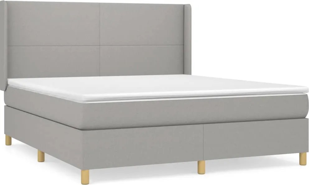 vidaXL Pat continental cu saltea, gri deschis, 160x200 cm, textil