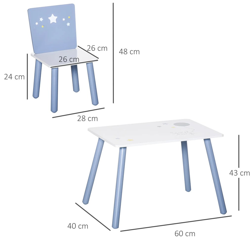 HOMCOM Mobilier Copii 2-6 Ani, Masă și Scaune în Nuanțe de Albastru Deschis și Alb | Aosom Romania