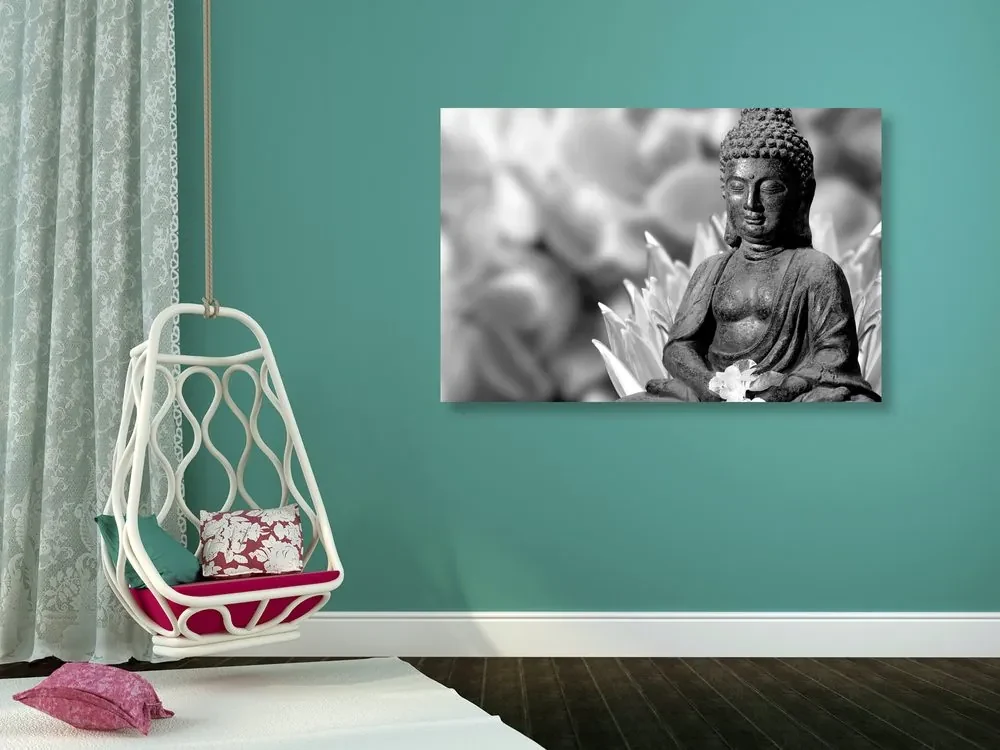 Tablou Budha pașnic în design alb-negru