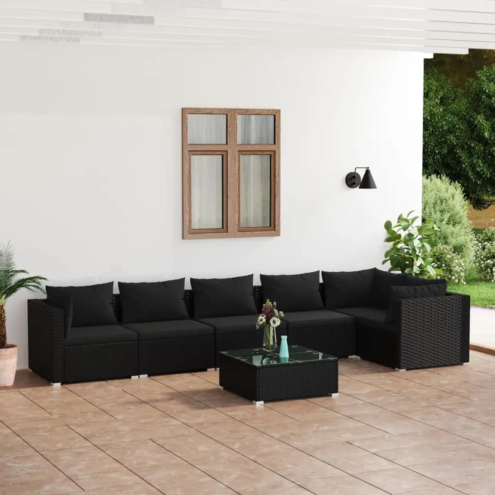 3101720 vidaXL Set mobilier de grădină cu perne, 7 piese, negru, poliratan