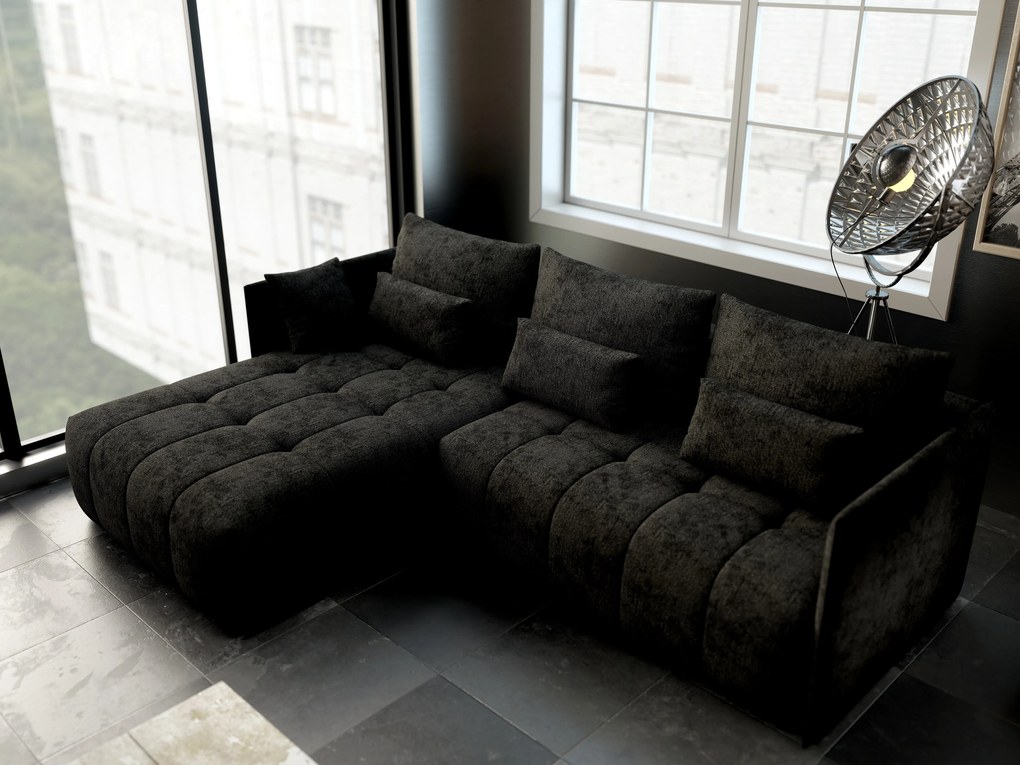 Colțar extensibil dumonde cu ladă de depozitare si sezut confortabil din spuma high-density, Malta Enjoy Black 235x185 cm