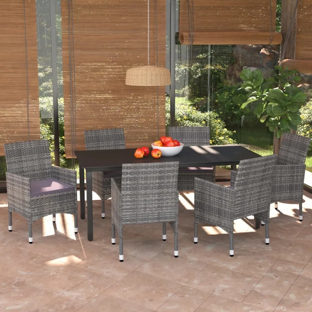 Set mobilier de gradina cu perne, 7 piese, gri, poliratan