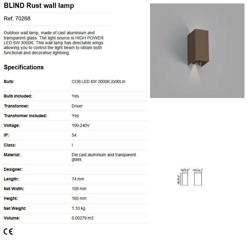 Aplica LED de exterior ambientala design modern IP54 BLIND maro rustic