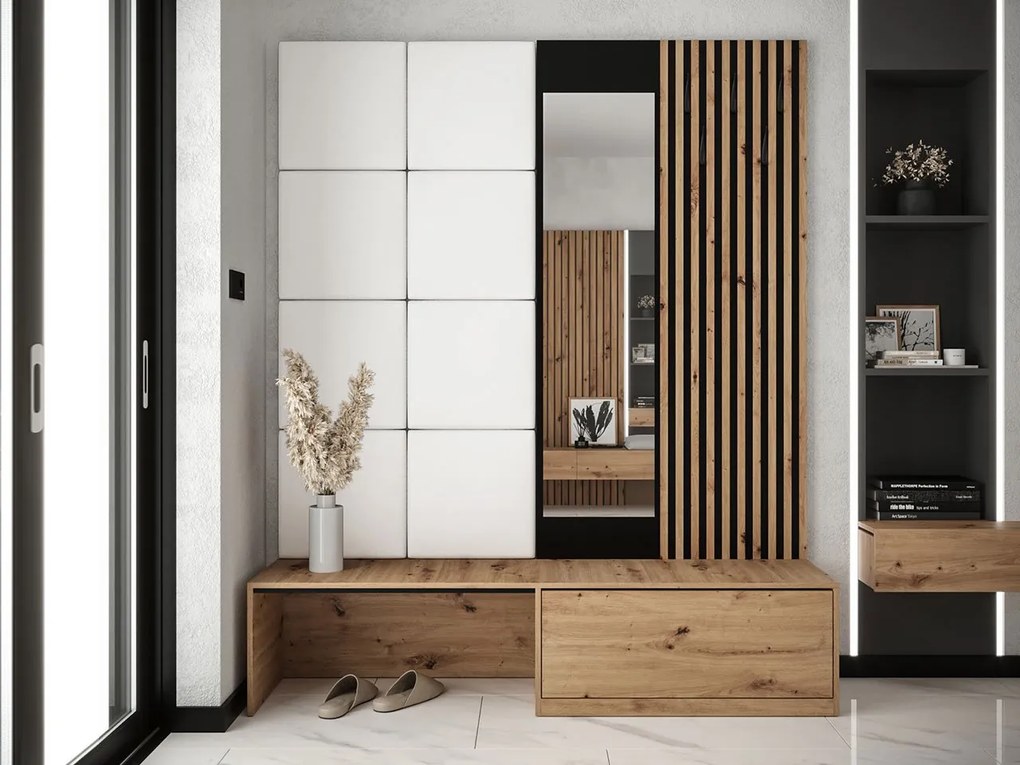 Mobilier hol Anrolat I (Stejar artisan + Negru + Alb) (cu oglindă). 1104702