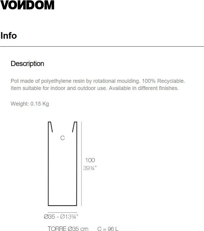 Ghiveci plante design decorativ exterior/interior TOWER 35×100cm