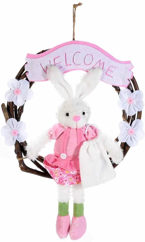 Coronita Paste lemn maro cu Iepuras textil roz Girl  Ø 34 cm