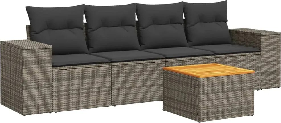 vidaXL Set canapea de grădină cu perne, 5 piese, gri, poliratan