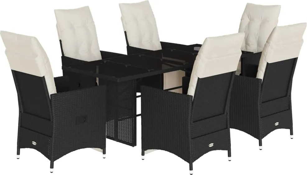 vidaXL Set mobilier de grădină cu perne, 7 piese, negru, poliratan