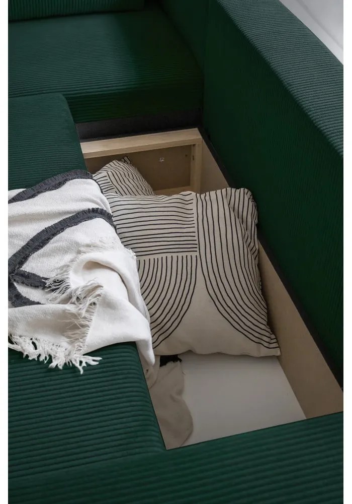 Colțar verde închis extensibil cu tapițerie din catifea reiată (cu colț variabil) Brave Dave – Miuform