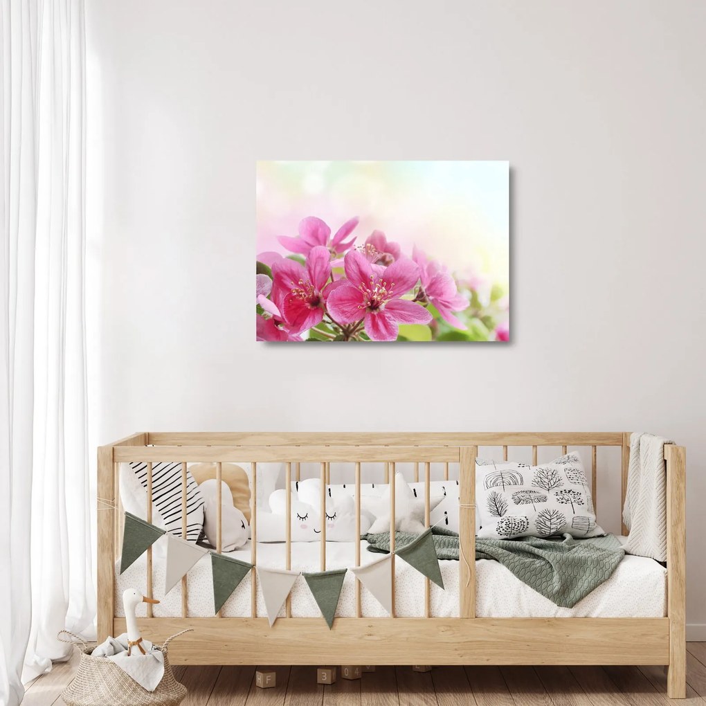 Tablou pe sticlă - Flori roz (70x50 cm)