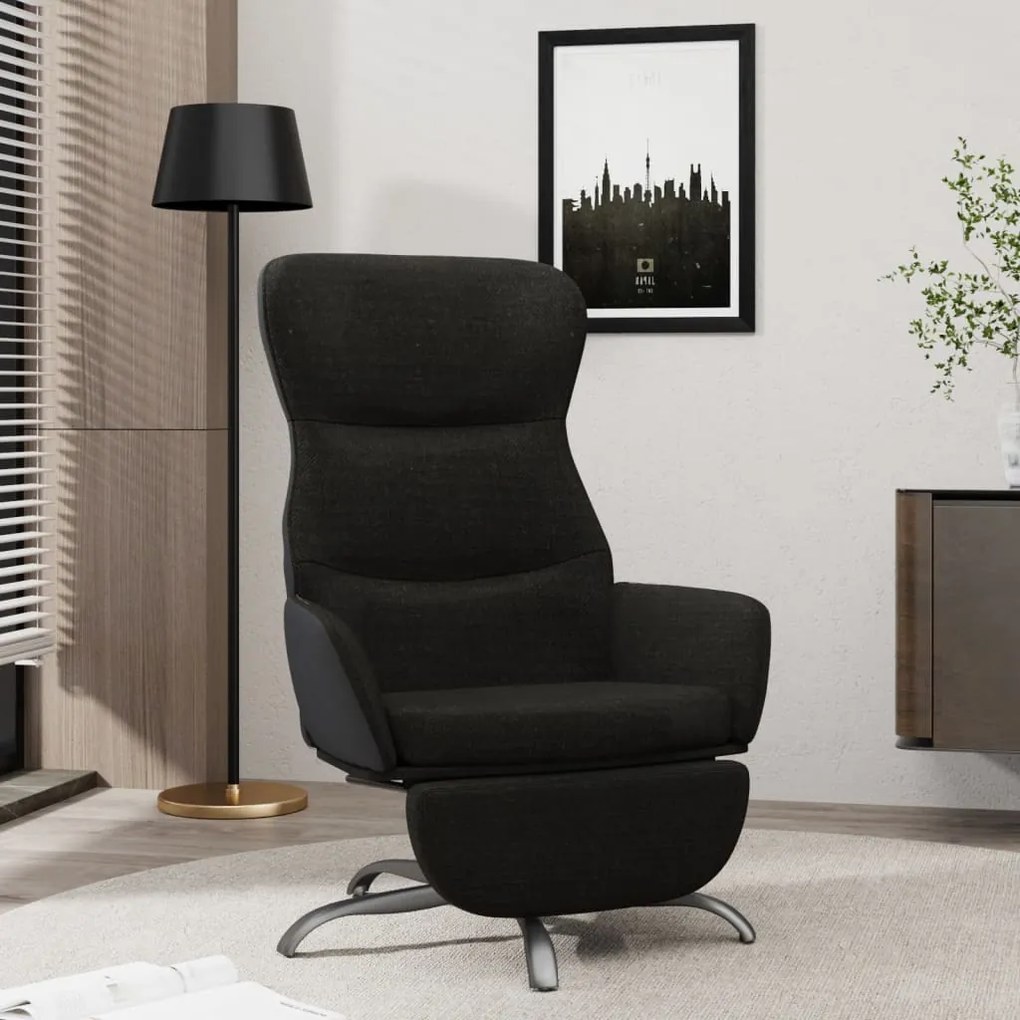 3097470 vidaXL Scaun de relaxare cu taburet, negru, material textil