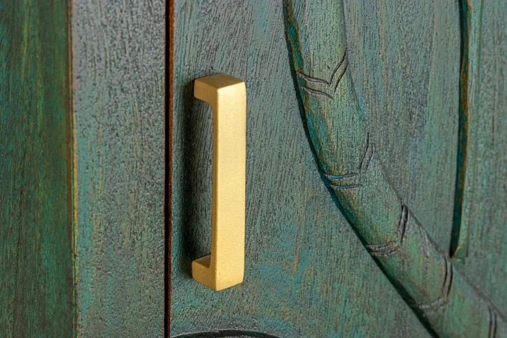 Dulap PEACOCK 175cm lemn de mango verde sculptat 3D cu design paun