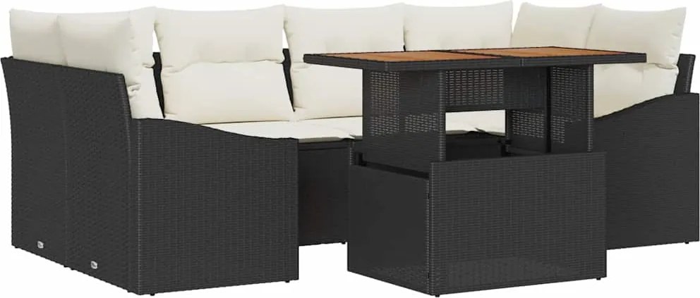 vidaXL Set de canapele pentru grădină 7 pcs Negru Rattan poli