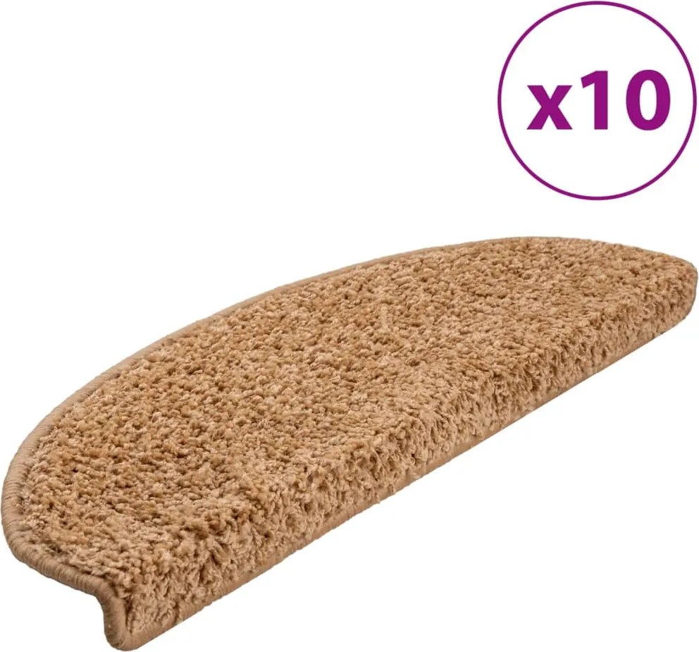vidaXL Covorașe pentru scări, 10 buc., 65x21x4 cm, bej, semirotunde, mari