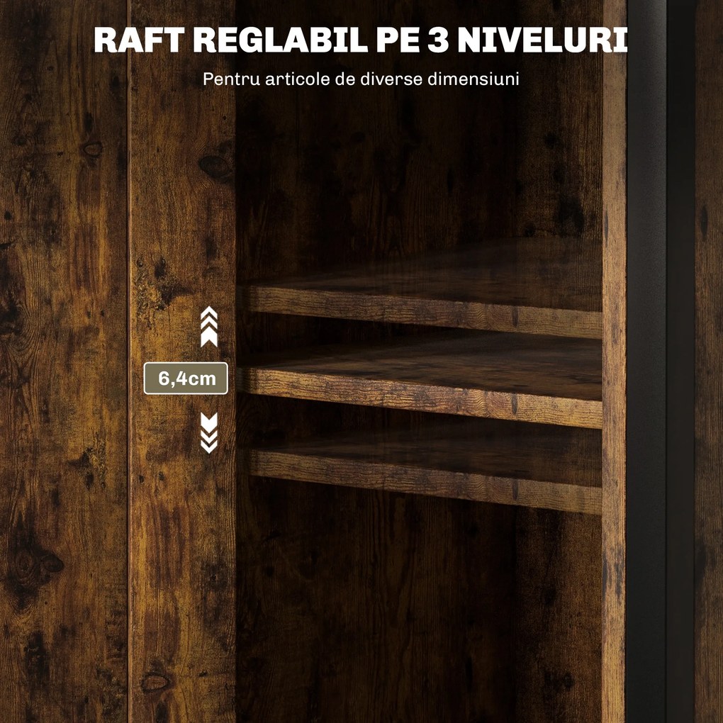 HOMCOM Noptieră în Stil Industrial cu 2 Rafturi Deschise și Raft Interior Reglabil pe 3 Nivele, 34x30x80 cm, Maro Rustic | Aosom Romania