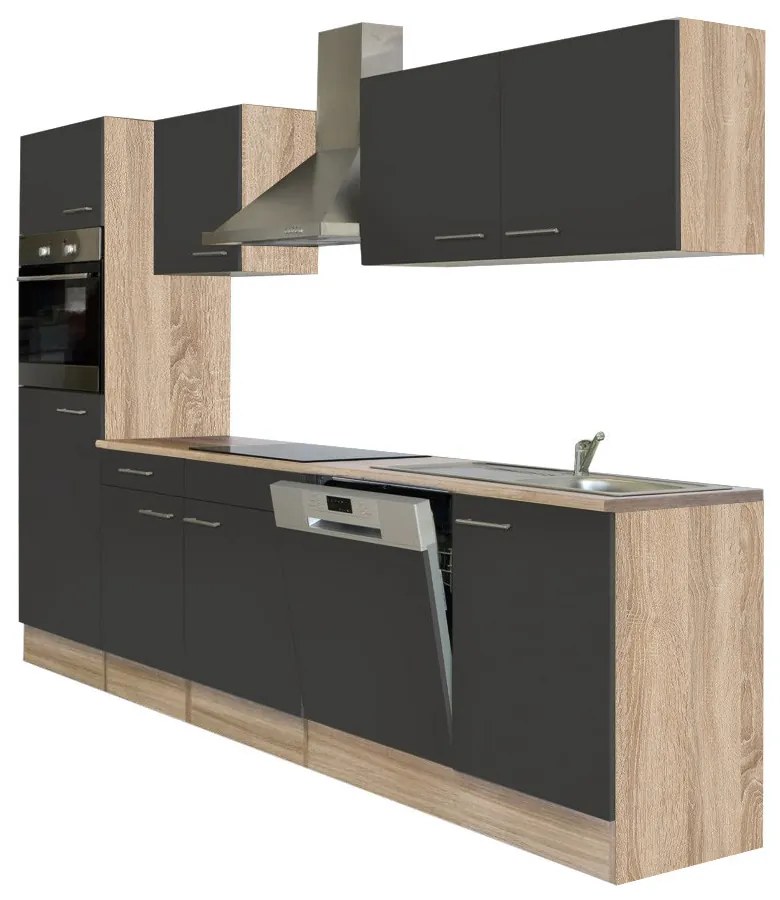 Mobilă de bucătărie Yorki 280 cu corp din stejar sonoma și față antracit satinat