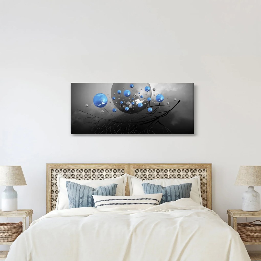 Tabloul cu bile abstracte albastre (120x50 cm)