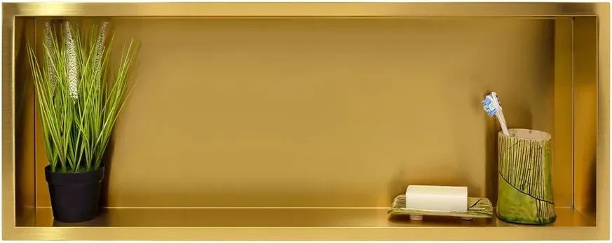 Raft incastrat dreptunghiular Balneo Wall-Box 90x30x10 cm auriu periat