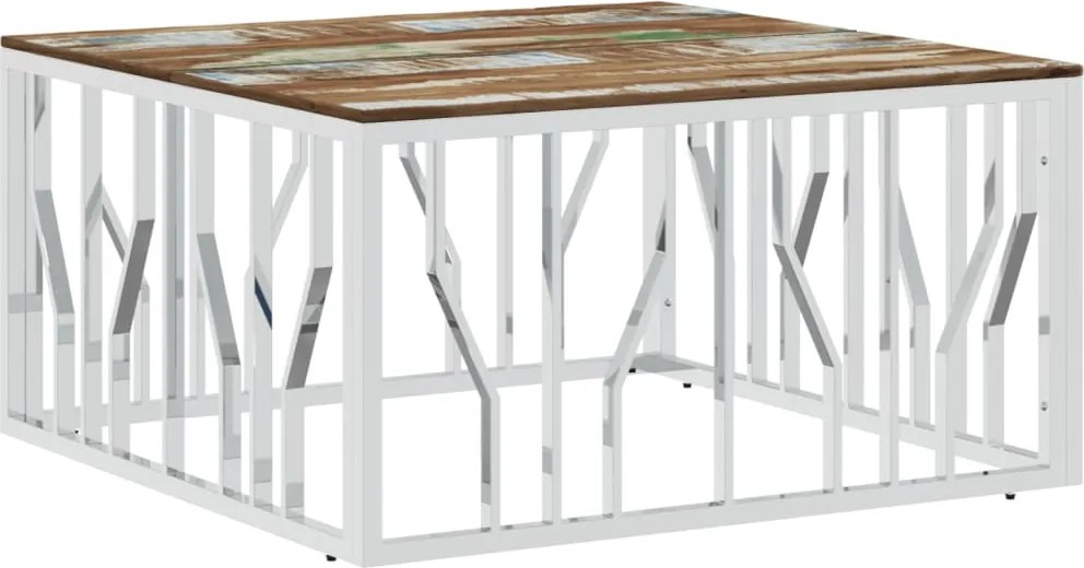 vidaXL Măsuță de cafea din oțel inoxidabil și lemn masiv reciclat