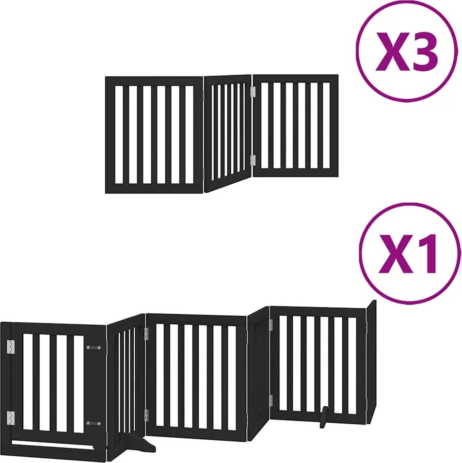 vidaXL Poartă câini pliabilă cu ușă 15 panouri negru 750 cm, lemn plop