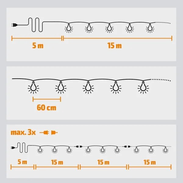 Lanț LED decorativ de exterior GHIRLANDĂ 25xE12 20m IP44 alb rece Brilagi