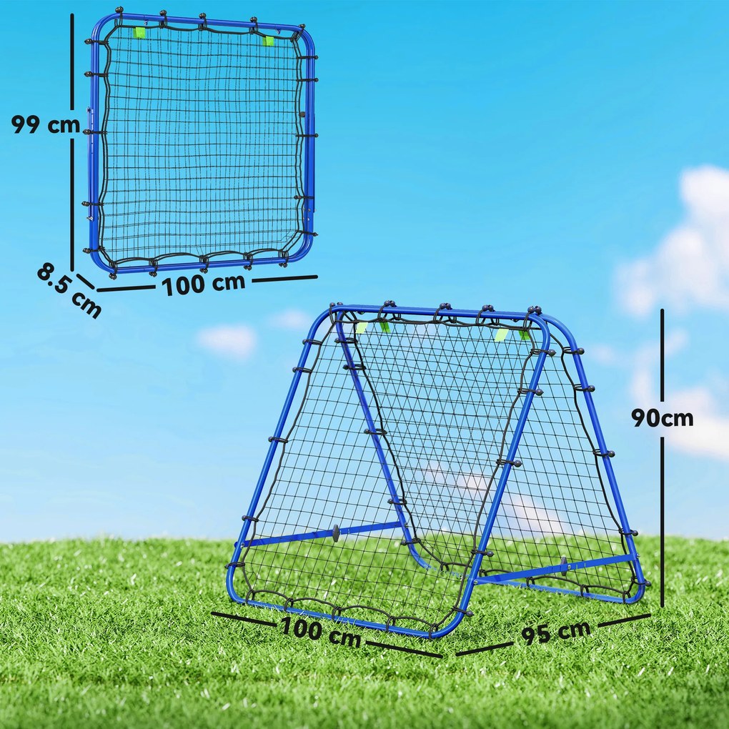 HOMCOM Poartă de Fotbal Pliabilă din PE și Metal, cu Unghi Ajustabil, Ideală pentru Antrenament, 100x95x90cm, Albastru | Aosom Romania