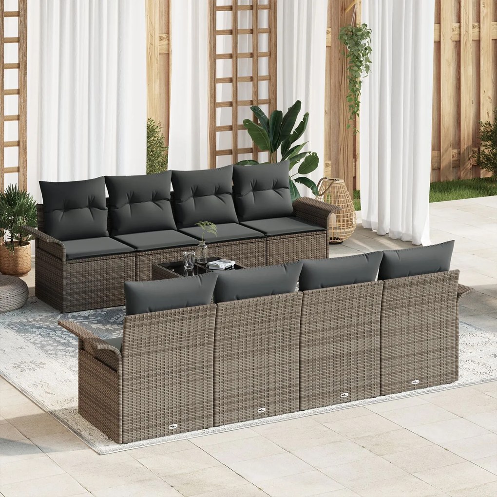 vidaXL Set de canapele pentru grădină 9 pcs Gri Rattan poli