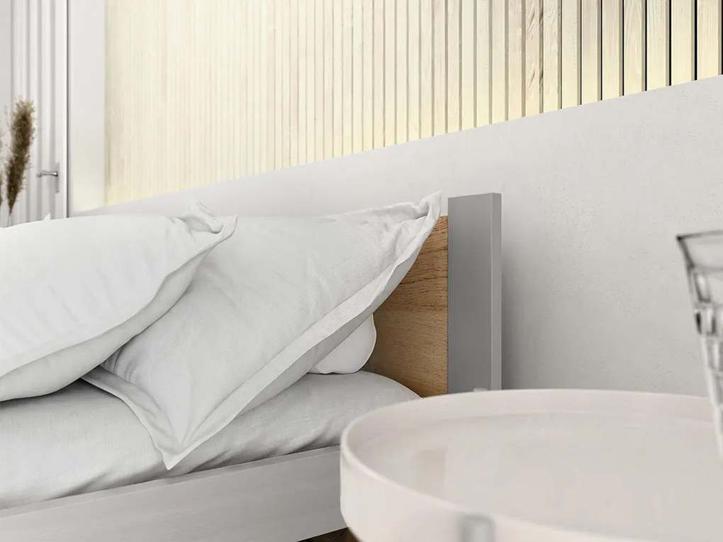 Pat de o persoana IKAROS 90 x 200 cm, stejar artisan/gri Saltele: Fara saltea, Somiera pat: Cu lamele drepte