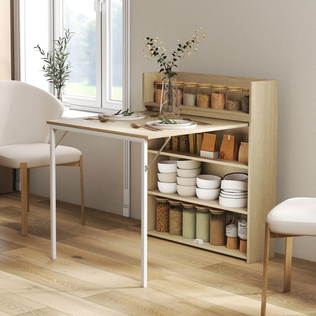 HOMCOM Masă pliabilă cu raft, design industrial, economisire de spațiu, pentru spații mici, 78,5 x 91 x 93 cm, Stejar | Aosom Romania