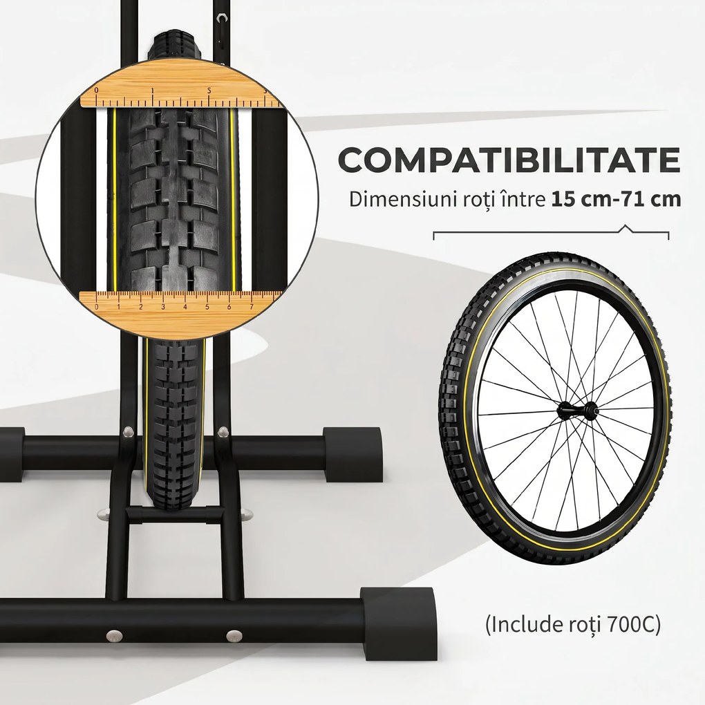 HOMCOM Suport bicicletă cu cârlige reglabile, compatibil cu biciclete 24"-29" și 700C, pentru garaj, interior și exterior, negru | Aosom Romania
