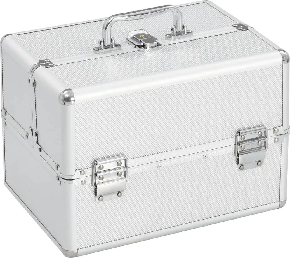 vidaXL Geantă de cosmetice, argintiu, 22 x 30 x 21 cm, aluminiu