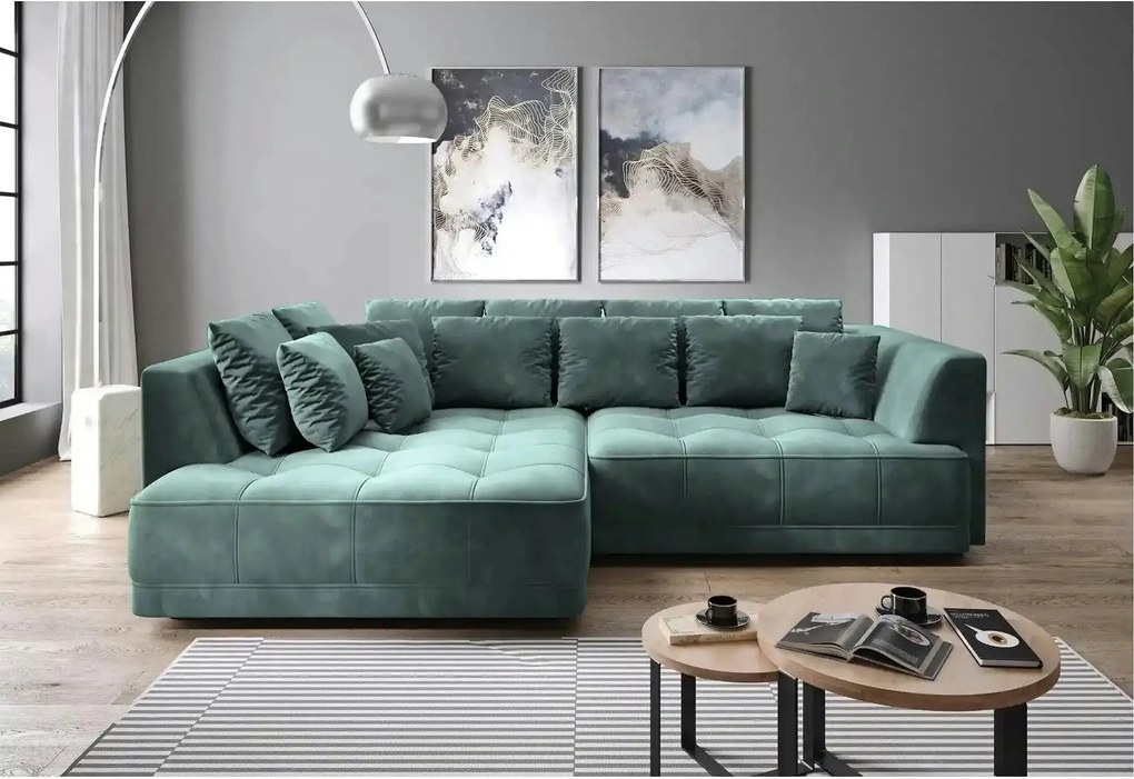 Coltar TIGA, sezlong stanga, stofa catifelata verde - Riviera 34, cu r