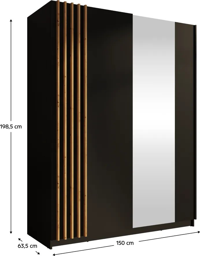 Dulap, 2D-150, neagră/stejar artisan, BAJADERO TYP 1