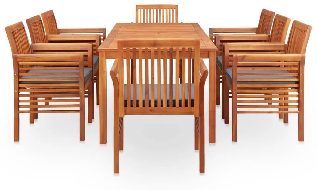 Set mobilier de exterior cu perne 9 piese, lemn masiv de acacia Gri, 9