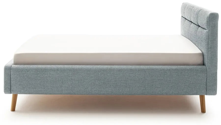 Pat matrimonial albastru prăfuit tapițat cu spațiu de depozitare cu somieră 140x200 cm Lotte – Meise Möbel