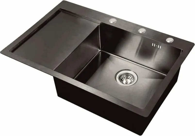 Chiuveta inox Inter Ceramic cu o cuva cu picurator stanga finisaj negru satinat 78x51 cm