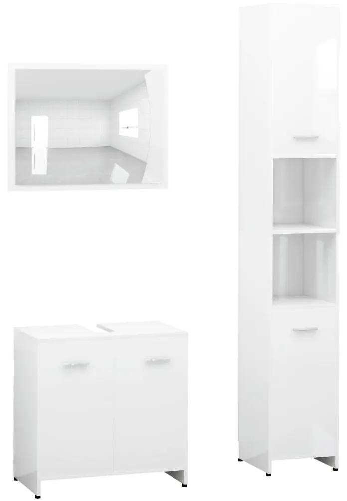 Set mobilier de baie, 3 piese, alb, PAL Alb, 1