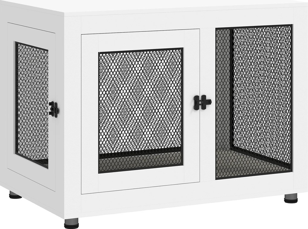 PawHut Cușcă pentru Câini de Talie Mare cu 2 Uși Blocabile, Picioare Reglabile și Pernă Lavabilă, 94x60x71.5 cm, Alb | Aosom Romania