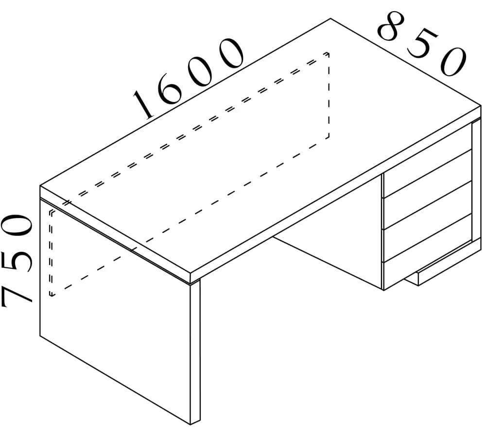 Masa Lineart 160 x 85 cm + container dreapta, ulm inchis / alb